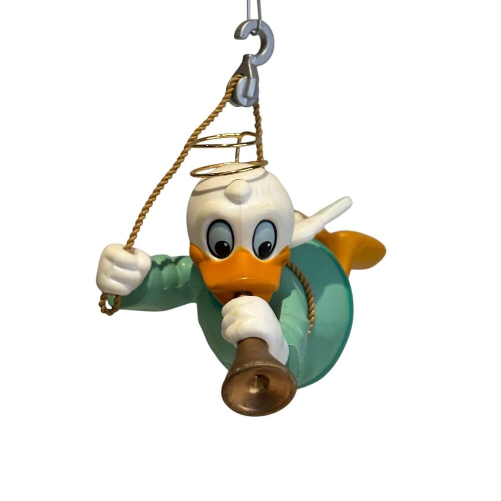 Vintage 1987 Disney Donald Duck Angel Ornament, Hook Rigging w/Gold Horn, EUC